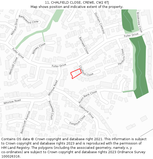 11, CHALFIELD CLOSE, CREWE, CW2 6TJ: Location map and indicative extent of plot