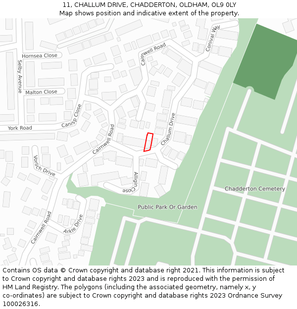 11, CHALLUM DRIVE, CHADDERTON, OLDHAM, OL9 0LY: Location map and indicative extent of plot