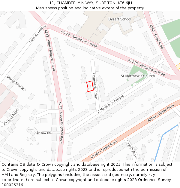 11, CHAMBERLAIN WAY, SURBITON, KT6 6JH: Location map and indicative extent of plot