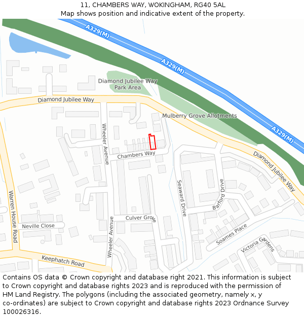 11, CHAMBERS WAY, WOKINGHAM, RG40 5AL: Location map and indicative extent of plot