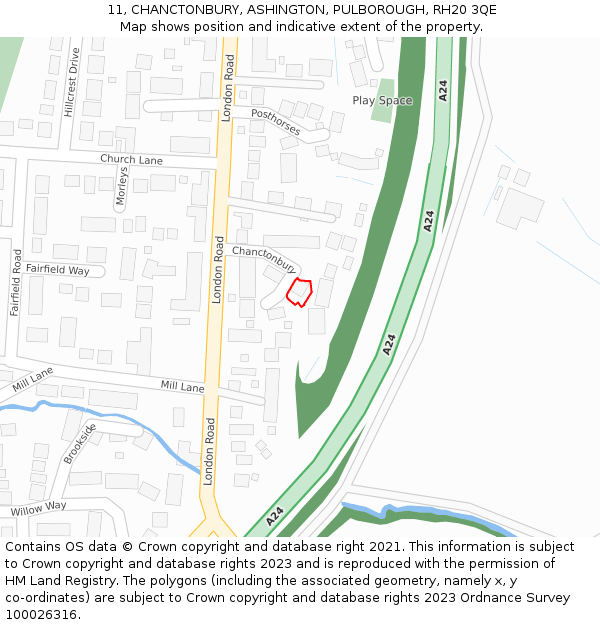 11, CHANCTONBURY, ASHINGTON, PULBOROUGH, RH20 3QE: Location map and indicative extent of plot