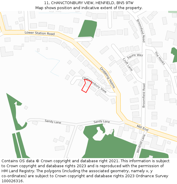 11, CHANCTONBURY VIEW, HENFIELD, BN5 9TW: Location map and indicative extent of plot