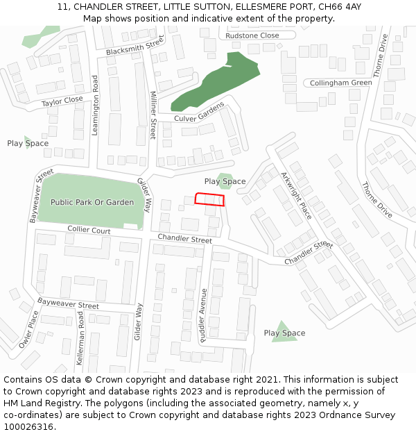 11, CHANDLER STREET, LITTLE SUTTON, ELLESMERE PORT, CH66 4AY: Location map and indicative extent of plot