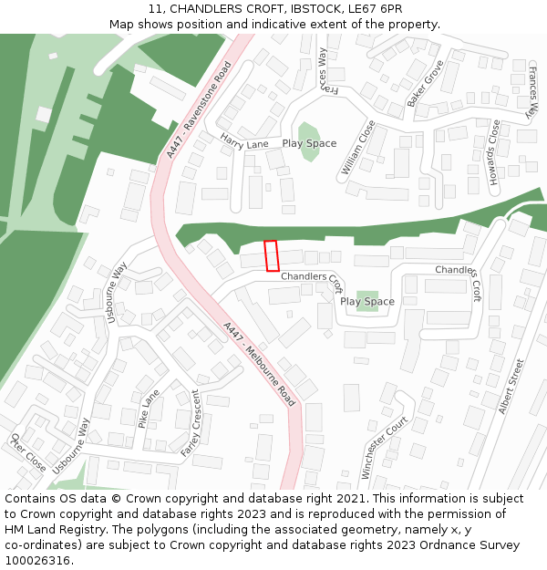 11, CHANDLERS CROFT, IBSTOCK, LE67 6PR: Location map and indicative extent of plot