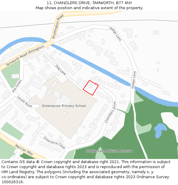 11, CHANDLERS DRIVE, TAMWORTH, B77 4NY: Location map and indicative extent of plot