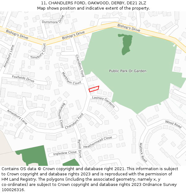 11, CHANDLERS FORD, OAKWOOD, DERBY, DE21 2LZ: Location map and indicative extent of plot