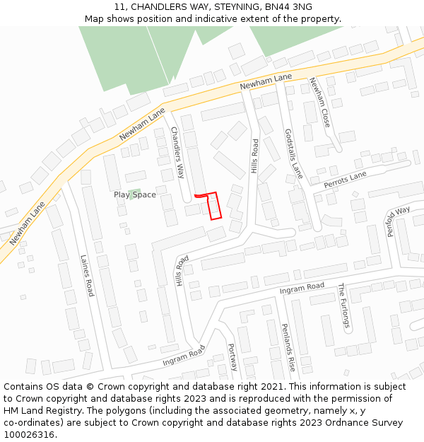 11, CHANDLERS WAY, STEYNING, BN44 3NG: Location map and indicative extent of plot