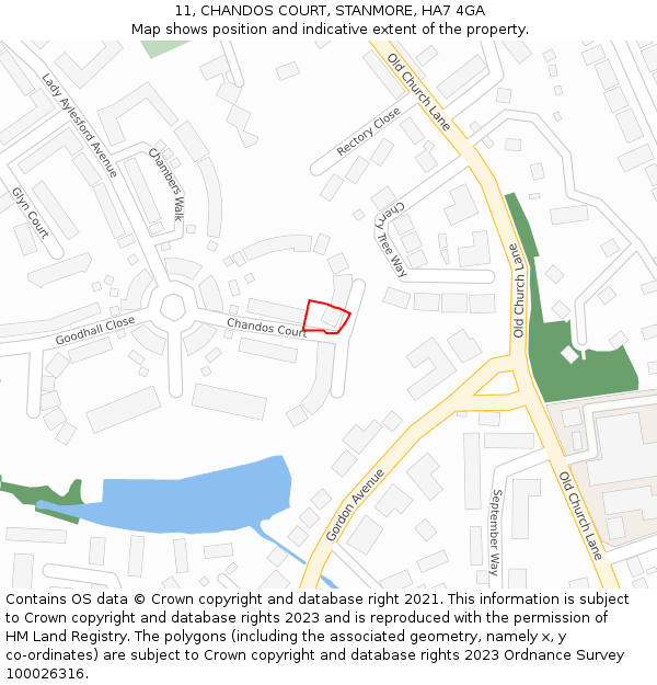 11, CHANDOS COURT, STANMORE, HA7 4GA: Location map and indicative extent of plot