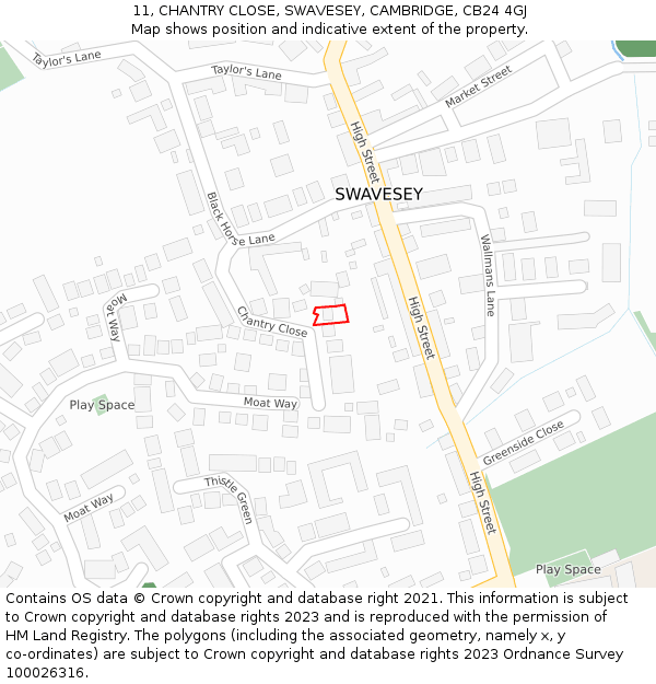 11, CHANTRY CLOSE, SWAVESEY, CAMBRIDGE, CB24 4GJ: Location map and indicative extent of plot