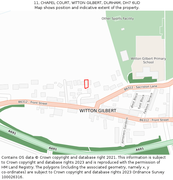 11, CHAPEL COURT, WITTON GILBERT, DURHAM, DH7 6UD: Location map and indicative extent of plot