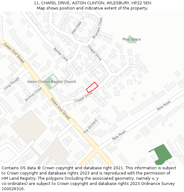 11, CHAPEL DRIVE, ASTON CLINTON, AYLESBURY, HP22 5EN: Location map and indicative extent of plot