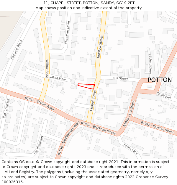 11, CHAPEL STREET, POTTON, SANDY, SG19 2PT: Location map and indicative extent of plot