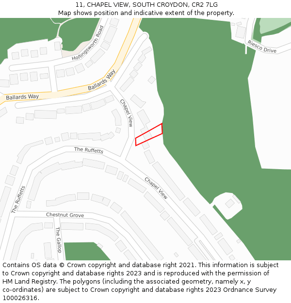 11, CHAPEL VIEW, SOUTH CROYDON, CR2 7LG: Location map and indicative extent of plot
