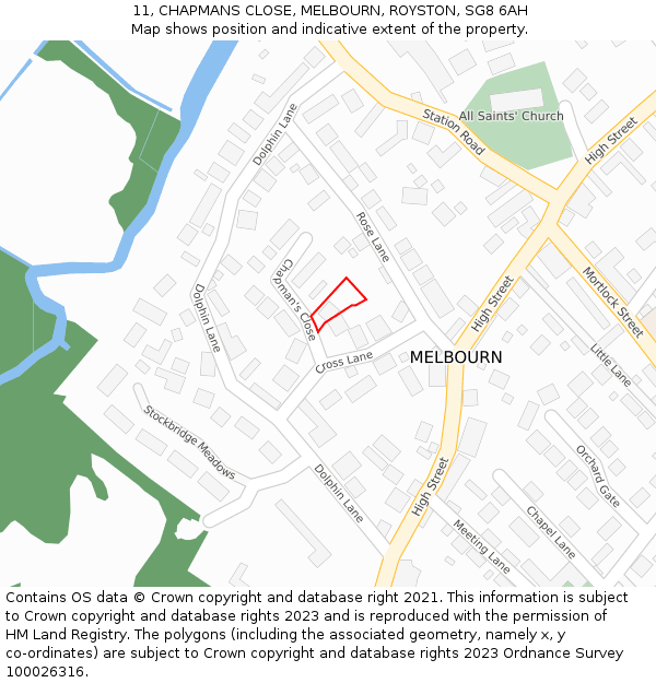 11, CHAPMANS CLOSE, MELBOURN, ROYSTON, SG8 6AH: Location map and indicative extent of plot