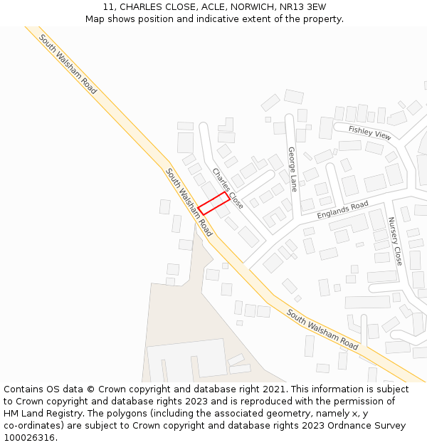 11, CHARLES CLOSE, ACLE, NORWICH, NR13 3EW: Location map and indicative extent of plot