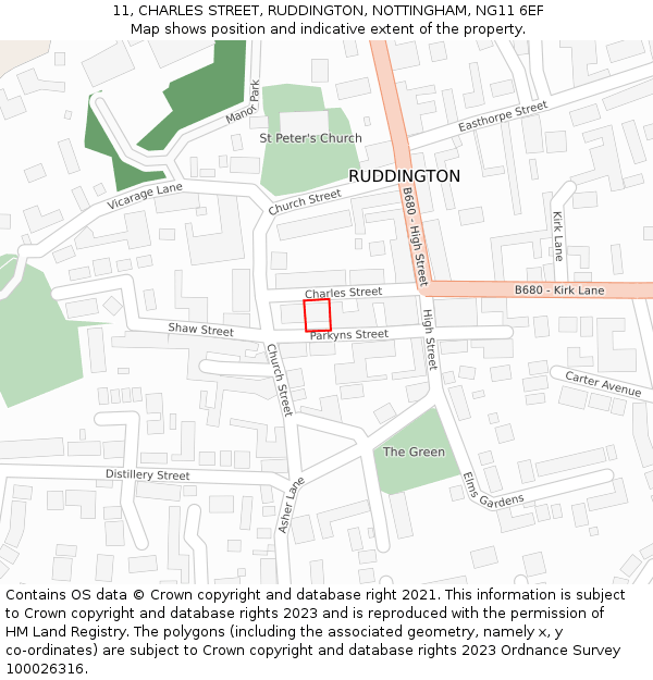 11, CHARLES STREET, RUDDINGTON, NOTTINGHAM, NG11 6EF: Location map and indicative extent of plot