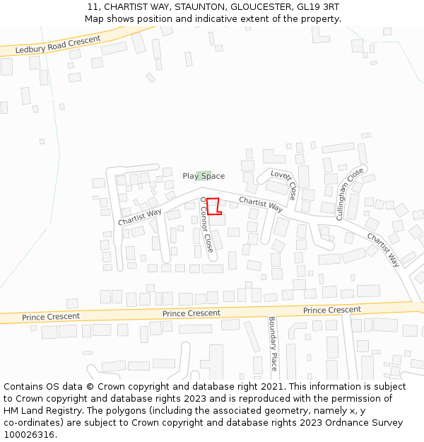 11, CHARTIST WAY, STAUNTON, GLOUCESTER, GL19 3RT: Location map and indicative extent of plot