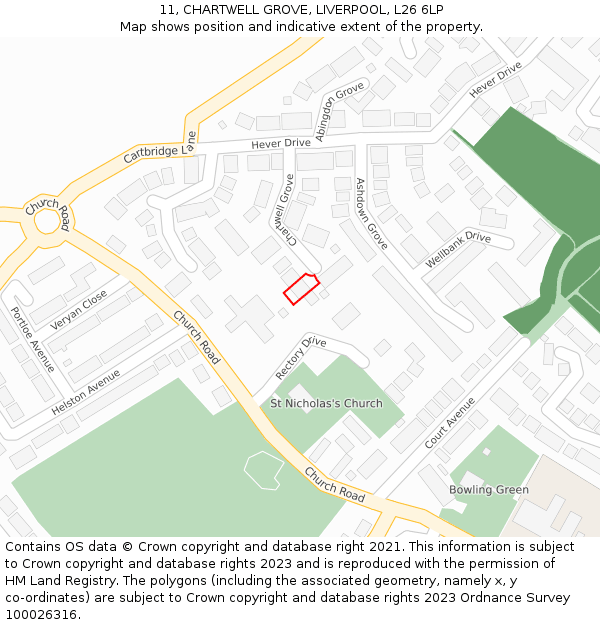 11, CHARTWELL GROVE, LIVERPOOL, L26 6LP: Location map and indicative extent of plot