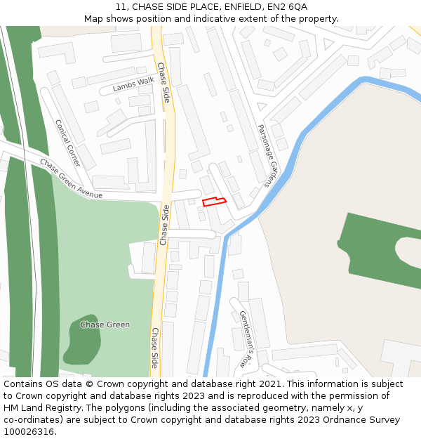 11, CHASE SIDE PLACE, ENFIELD, EN2 6QA: Location map and indicative extent of plot