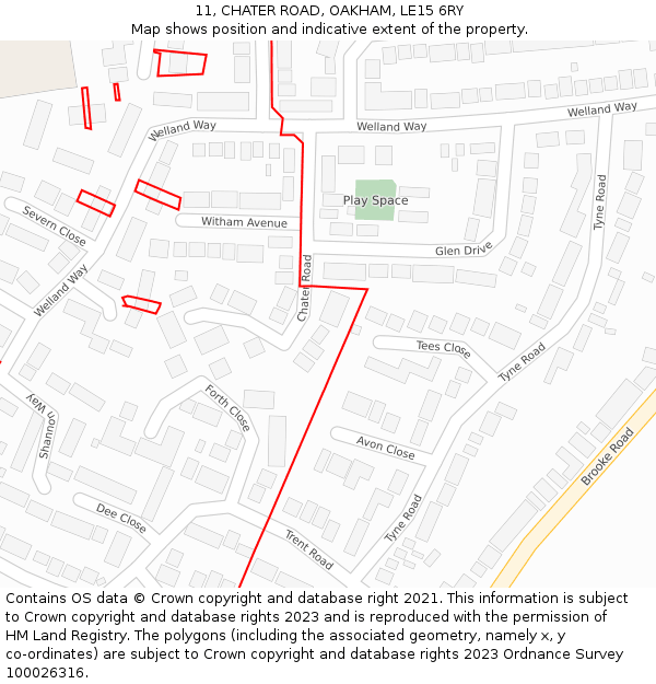 11, CHATER ROAD, OAKHAM, LE15 6RY: Location map and indicative extent of plot