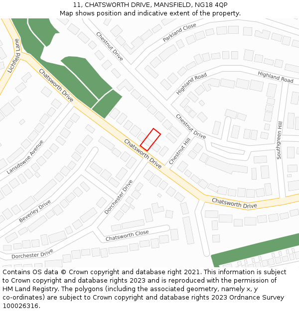 11, CHATSWORTH DRIVE, MANSFIELD, NG18 4QP: Location map and indicative extent of plot