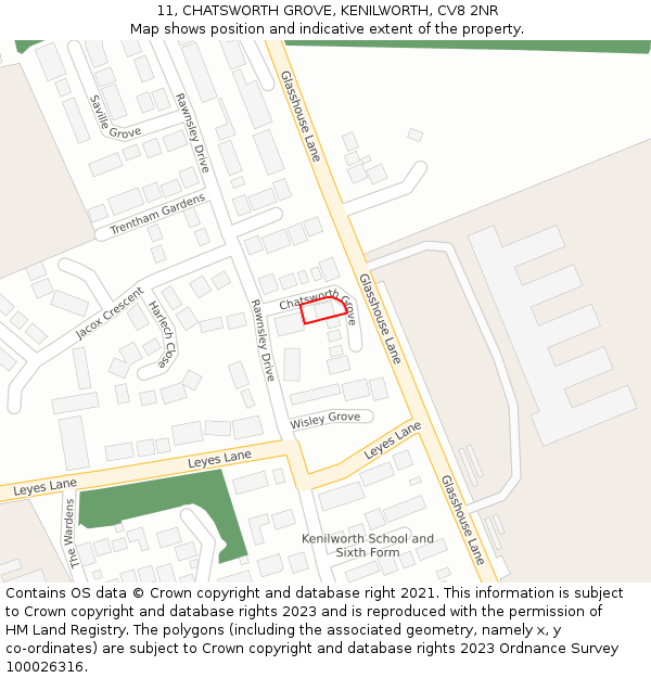 11, CHATSWORTH GROVE, KENILWORTH, CV8 2NR: Location map and indicative extent of plot