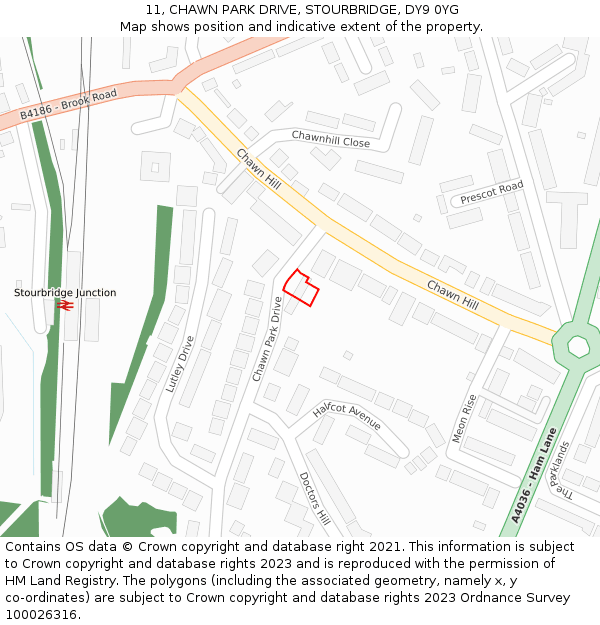 11, CHAWN PARK DRIVE, STOURBRIDGE, DY9 0YG: Location map and indicative extent of plot