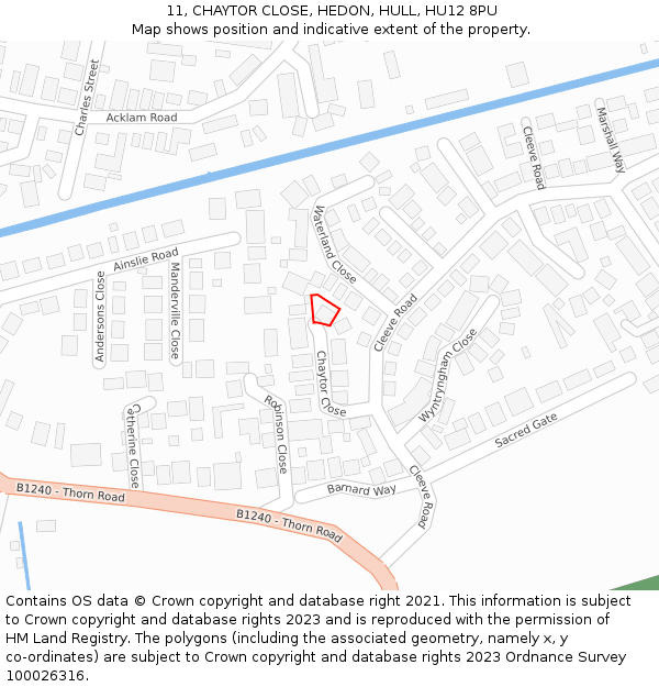 11, CHAYTOR CLOSE, HEDON, HULL, HU12 8PU: Location map and indicative extent of plot