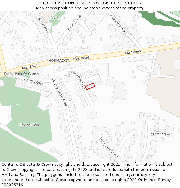 11, CHELMORTON DRIVE, STOKE-ON-TRENT, ST3 7SA: Location map and indicative extent of plot