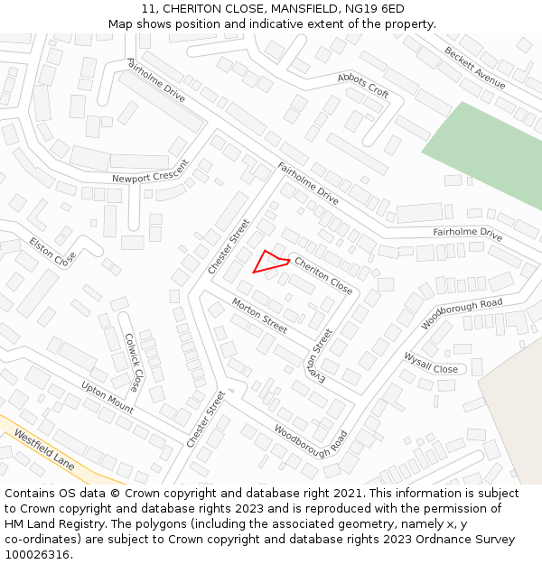 11, CHERITON CLOSE, MANSFIELD, NG19 6ED: Location map and indicative extent of plot