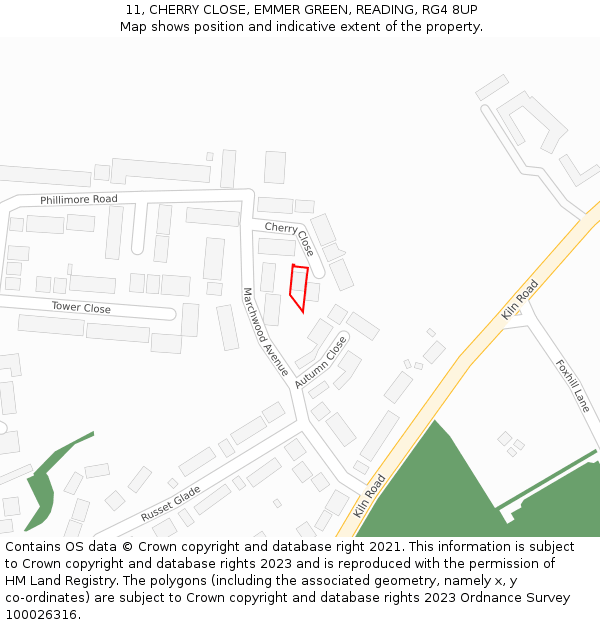 11, CHERRY CLOSE, EMMER GREEN, READING, RG4 8UP: Location map and indicative extent of plot