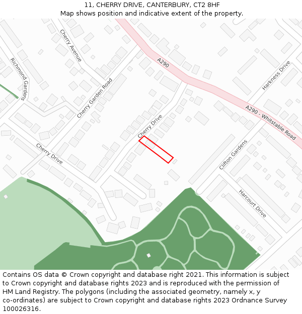 11, CHERRY DRIVE, CANTERBURY, CT2 8HF: Location map and indicative extent of plot