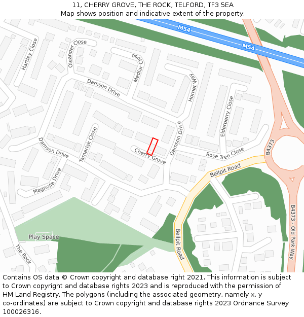 11, CHERRY GROVE, THE ROCK, TELFORD, TF3 5EA: Location map and indicative extent of plot