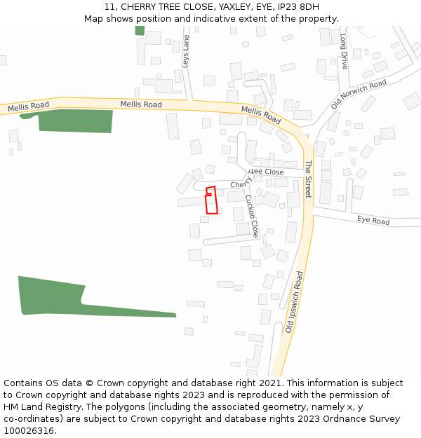11, CHERRY TREE CLOSE, YAXLEY, EYE, IP23 8DH: Location map and indicative extent of plot