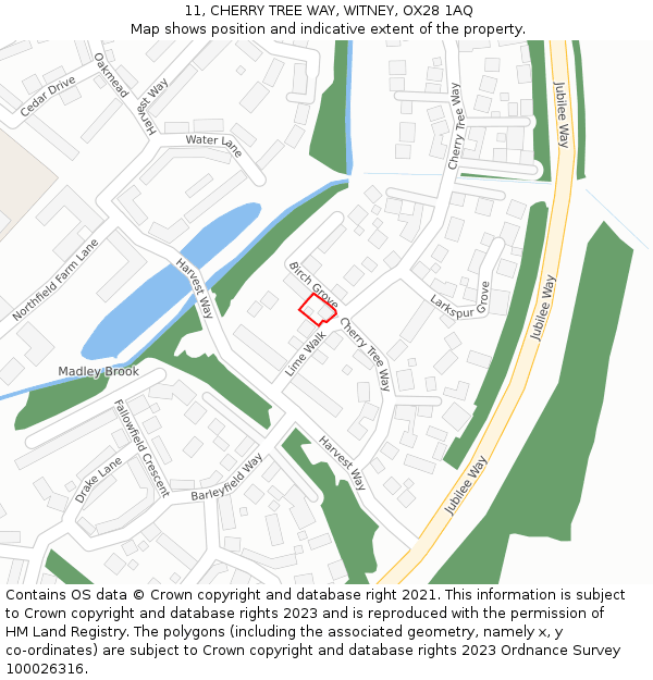 11, CHERRY TREE WAY, WITNEY, OX28 1AQ: Location map and indicative extent of plot