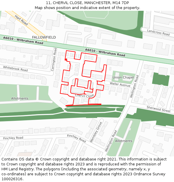 11, CHERVIL CLOSE, MANCHESTER, M14 7DP: Location map and indicative extent of plot