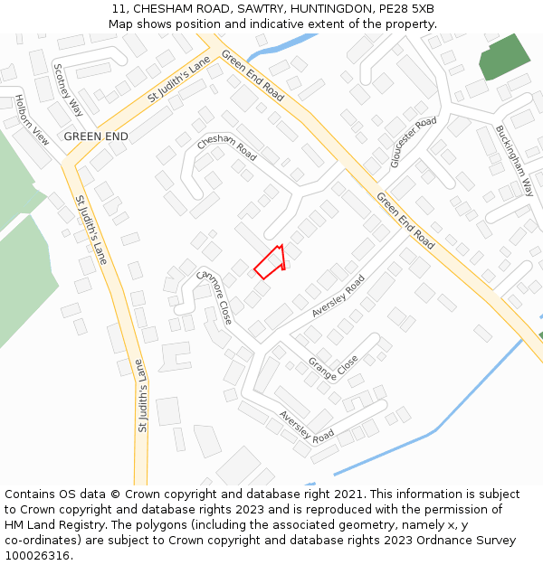 11, CHESHAM ROAD, SAWTRY, HUNTINGDON, PE28 5XB: Location map and indicative extent of plot