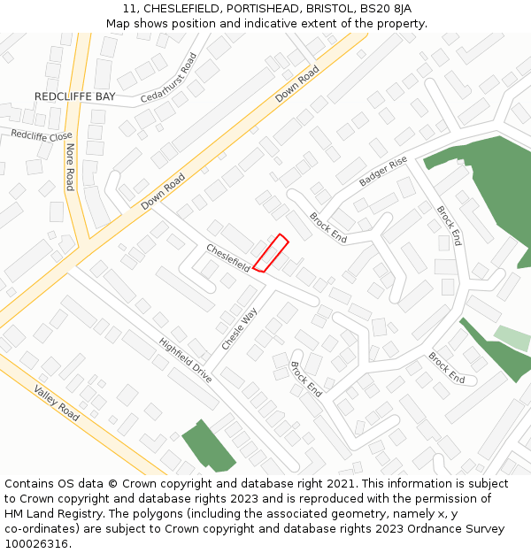 11, CHESLEFIELD, PORTISHEAD, BRISTOL, BS20 8JA: Location map and indicative extent of plot