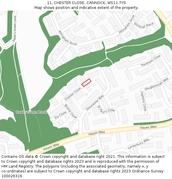 11, CHESTER CLOSE, CANNOCK, WS11 7YS: Location map and indicative extent of plot