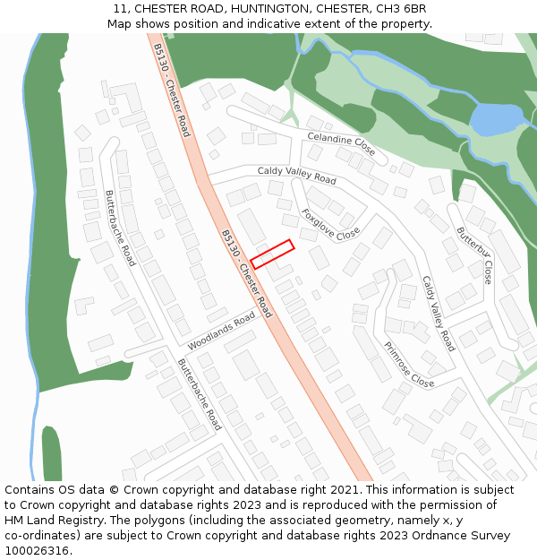 11, CHESTER ROAD, HUNTINGTON, CHESTER, CH3 6BR: Location map and indicative extent of plot