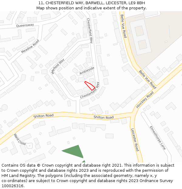 11, CHESTERFIELD WAY, BARWELL, LEICESTER, LE9 8BH: Location map and indicative extent of plot