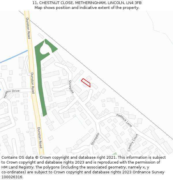 11, CHESTNUT CLOSE, METHERINGHAM, LINCOLN, LN4 3FB: Location map and indicative extent of plot