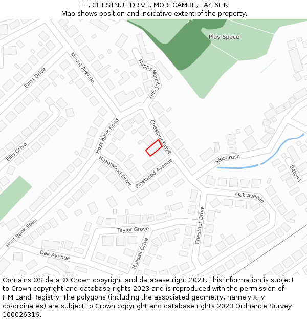 11, CHESTNUT DRIVE, MORECAMBE, LA4 6HN: Location map and indicative extent of plot