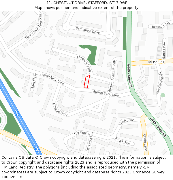 11, CHESTNUT DRIVE, STAFFORD, ST17 9WE: Location map and indicative extent of plot