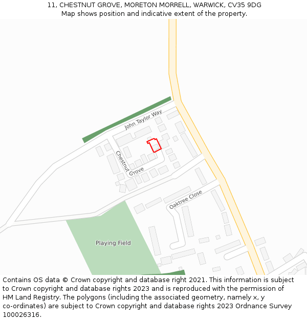 11, CHESTNUT GROVE, MORETON MORRELL, WARWICK, CV35 9DG: Location map and indicative extent of plot