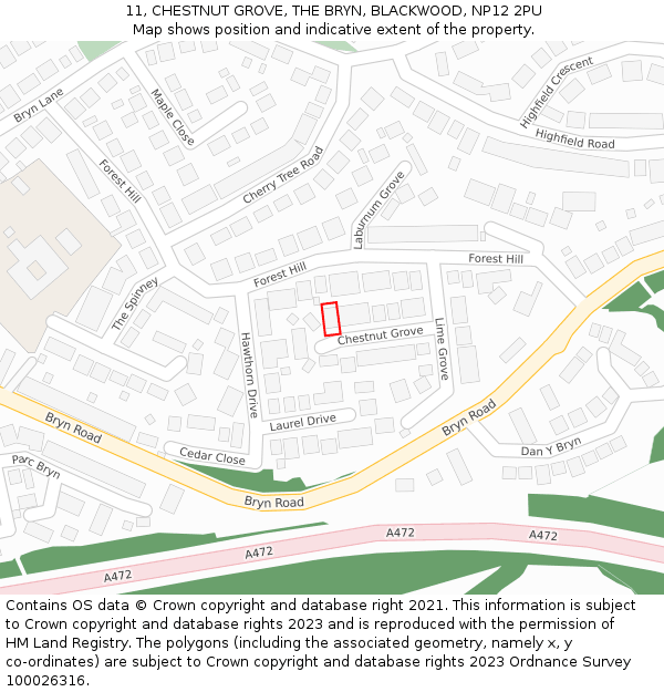 11, CHESTNUT GROVE, THE BRYN, BLACKWOOD, NP12 2PU: Location map and indicative extent of plot