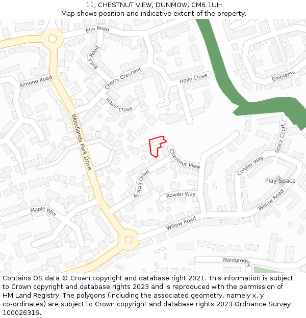 11, CHESTNUT VIEW, DUNMOW, CM6 1UH: Location map and indicative extent of plot