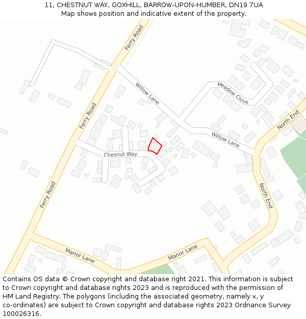 11, CHESTNUT WAY, GOXHILL, BARROW-UPON-HUMBER, DN19 7UA: Location map and indicative extent of plot