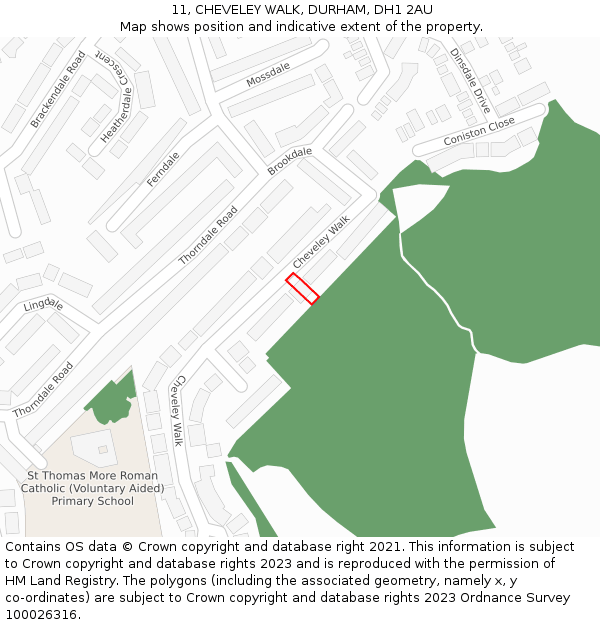 11, CHEVELEY WALK, DURHAM, DH1 2AU: Location map and indicative extent of plot