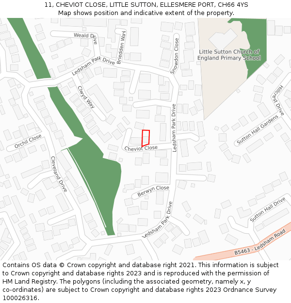 11, CHEVIOT CLOSE, LITTLE SUTTON, ELLESMERE PORT, CH66 4YS: Location map and indicative extent of plot